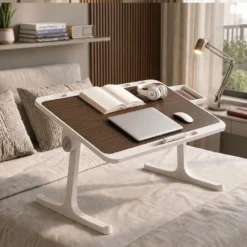 StarAndDaisy T9 Wooden Finish Laptop Bed Table, Adjustable Study Table with Storage Drawer, Tablet Holder, Foldable Legs, Portable Desk for Bed & Sofa - Brown