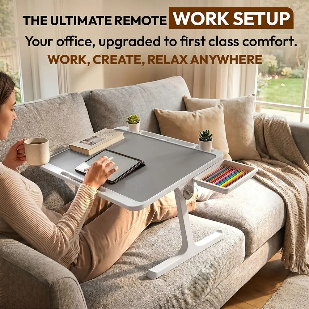 StarAndDaisy T9 Laptop Bed Table with 4-Level Adjustable Angle, Storage Drawer, Portable Study Table for Bed, Sofa & Floor | Grey & White - Image 3